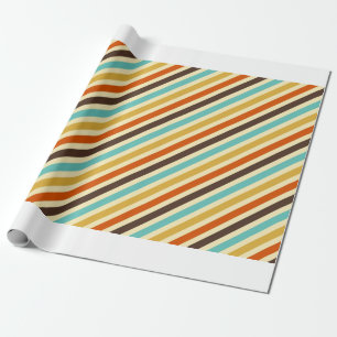 Diagonale Streifen 4 Retro Farben Blau Geschenkpapier
