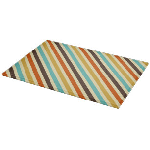 Diagonale Streifen 4 Retro Farben Blau Schneidebrett