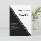 Diagonale Streifen, Dreiecke Schwarz-weiße Hochzei Einladung (Stehend Vorderseite)