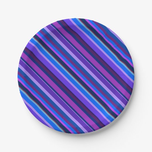 Diagonale Streifen in blau und lila Pappteller (Vorderseite)
