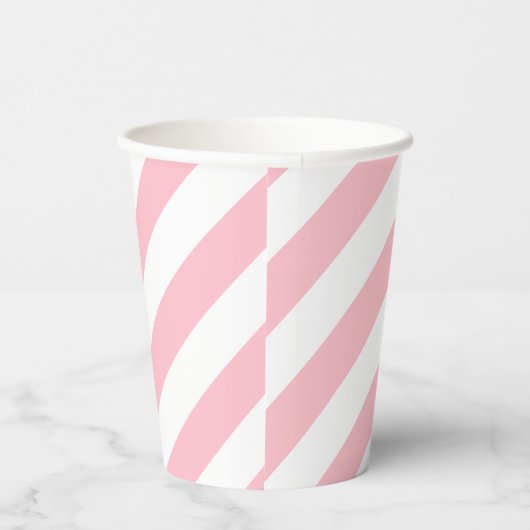 Diagonale Streifen in rosa und weiß Pappbecher (Rechts)