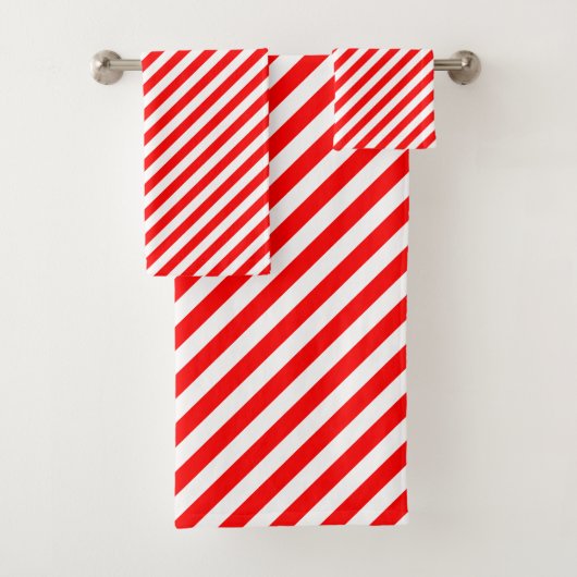 Diagonale Streifen in Rot und Weiß Badhandtuch Set (Insitu)