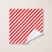 Diagonale Streifen in Rot und Weiß Badhandtuch Set (Waschlappen)