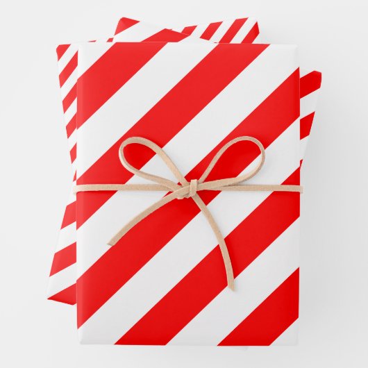 Diagonale Streifen in Rot und Weiß Geschenkpapier Set (Beispiel)