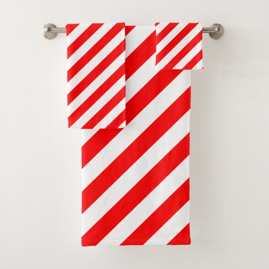 Diagonale Streifen in roter und weißer Größe Badhandtuch Set (Insitu)