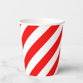 Diagonale Streifen in roter und weißer Größe Pappbecher (Rückseite)