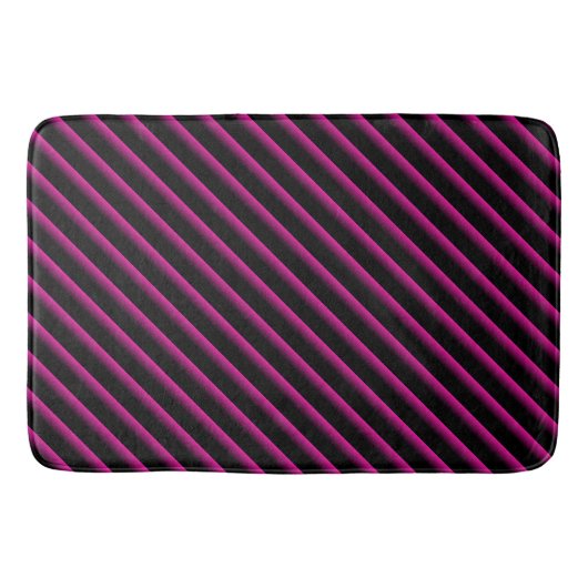 Diagonale Streifen in Schwarz und Heiß rosa Badematte (Vorderseite)