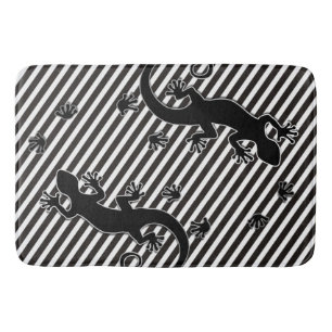Diagonale Streifen Schwarz-weiß & GECKOS Badematte