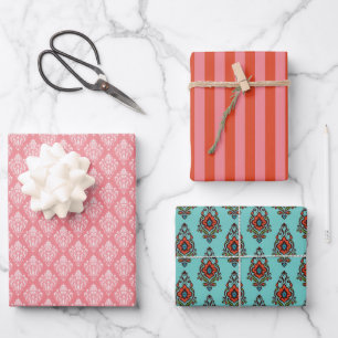 Diagonale Streifen und Damaskumpapier-Set Geschenkpapier Set