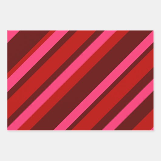 Diagonale Valentinstreifen Geschenkpapier Set (Vorderseite)