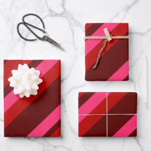 Diagonale Valentinstreifen Geschenkpapier Set