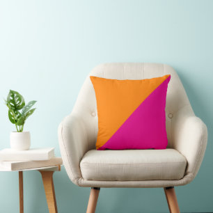Diagonale Zweifarbig Orange und Hot Pink Farbblock Kissen