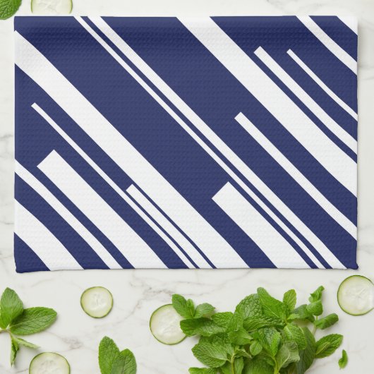 Diagonalen - Blau und Weiß Geschirrtuch (Gefaltet)