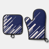 Diagonalen - Blau und Weiß Ofenhandschuh & Topflappen-Set (Vorderseite)