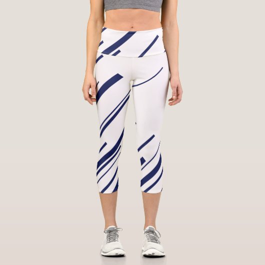 Diagonalen in Blau und Weiß Capri Leggings (Vorderseite)