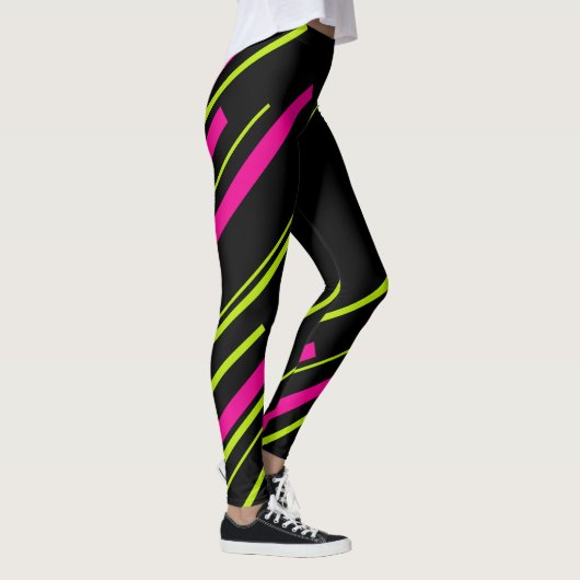 Diagonalen in Kalkgrün, Hot Rosa und Schwarz Leggings (Rechts)