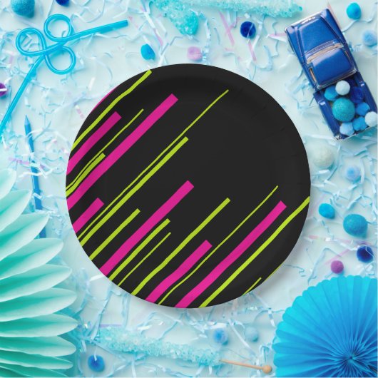 Diagonalen in Kalkgrün, Hot Rosa und Schwarz Pappteller (Party)
