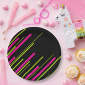 Diagonalen in Kalkgrün, Hot Rosa und Schwarz Pappteller (Party)
