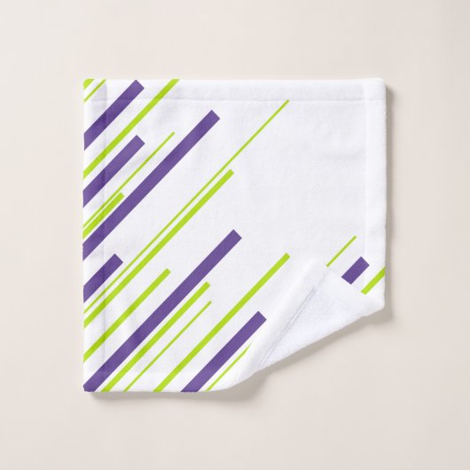 Diagonalen in Kalkgrün und Lila Badhandtuch Set (Waschlappen)