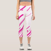 Diagonalen in Magenta und Weiß Capri Leggings (Vorderseite)