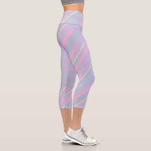 Diagonalen - Pastellrosa, Gelb, Lila und Grün Capri Leggings