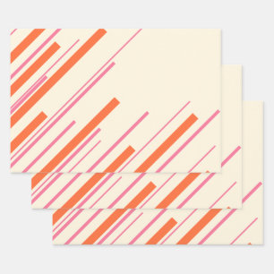 Diagonalen - Rosa, Orange und Creme Geschenkpapier Set