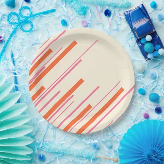 Diagonalen - Rosa, Orange und Creme Pappteller (Party)