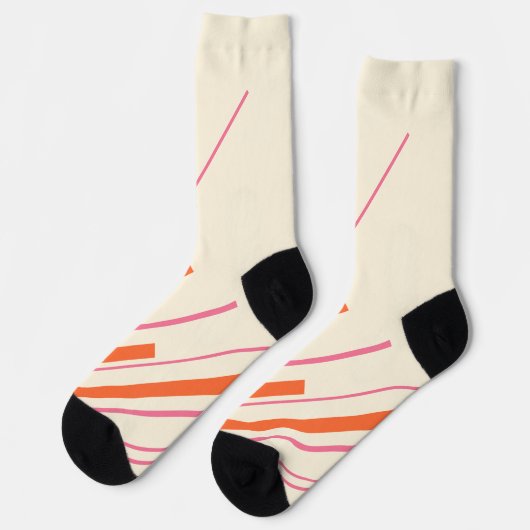 Diagonalen - Rosa, Orange und Creme Socken (Linkes Detail)
