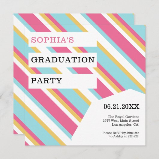 Diagonaler Abschluss Einladung (Vorne/Hinten)