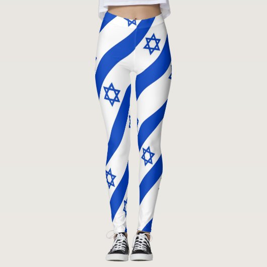 diagonaler blauer Davidsstern striped Weiß Leggings (Vorderseite)