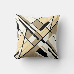Diagonaler, eckiger Kunstmotif in Taupe, Creme, Sc Kissen