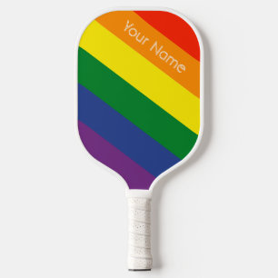 Diagonaler Regenbogen Stripter Individuelle Name Pickleball Schläger