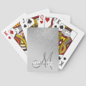 Diagonaler Silber Glitzer Gradient Ombre Monogramm Spielkarten (Rückseite)