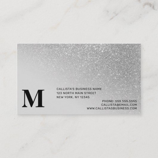 Diagonaler Silber Glitzer Gradient Ombre Monogramm Visitenkarte (Rückseite)