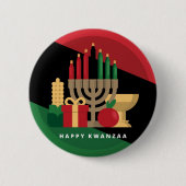 diagonaler Streifen Happy Kwanzaa Button (Vorderseite)