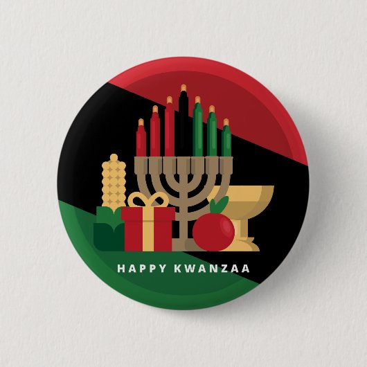 diagonaler Streifen Happy Kwanzaa Button (Vorderseite)