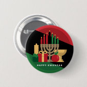 diagonaler Streifen Happy Kwanzaa Button (Vorne & Hinten)