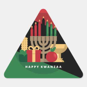 diagonaler Streifen Happy Kwanzaa Dreieckiger Aufkleber