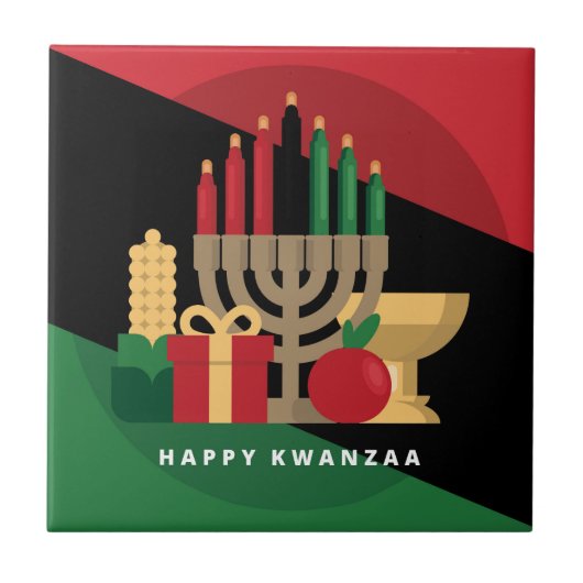 diagonaler Streifen Happy Kwanzaa Fliese (Vorderseite)