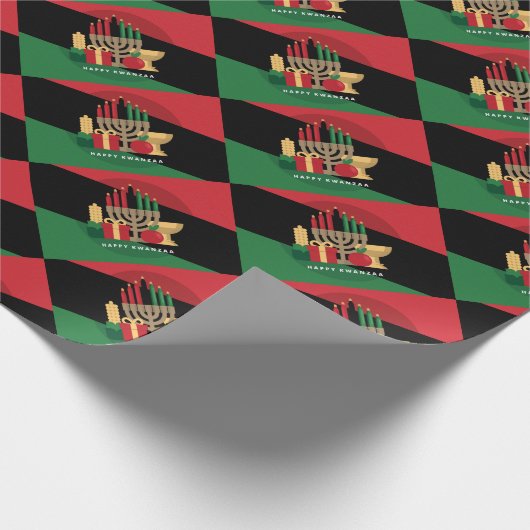 diagonaler Streifen Happy Kwanzaa Geschenkpapier (Ecke)