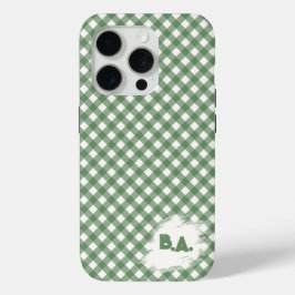 Diagonales Gingham-Muster in Grün mit Initialen Case-Mate iPhone Hülle