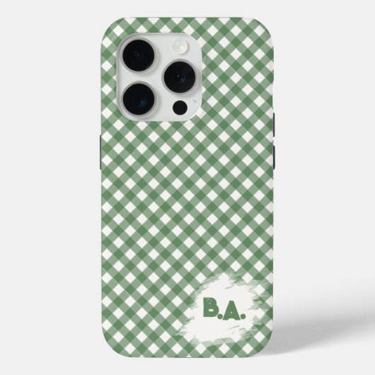 Diagonales Gingham-Muster in Grün mit Initialen Case-Mate iPhone Hülle (Rückseite)