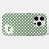 Diagonales Gingham-Muster in Grün mit Initialen Case-Mate iPhone Hülle (Rückseite (Horizontal))