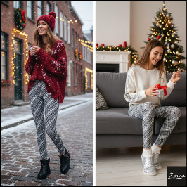 Diagonales Graustufen-Monochrom-Tartan-Karo Leggings