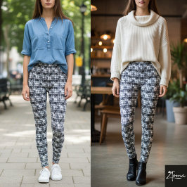 Diagonales Karomuster Monochrom Grau Fein Gewebe Leggings