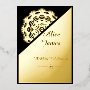 Diagonales Mandala-Elegantes Schwarz-Goldfolien-Ho Folieneinladung