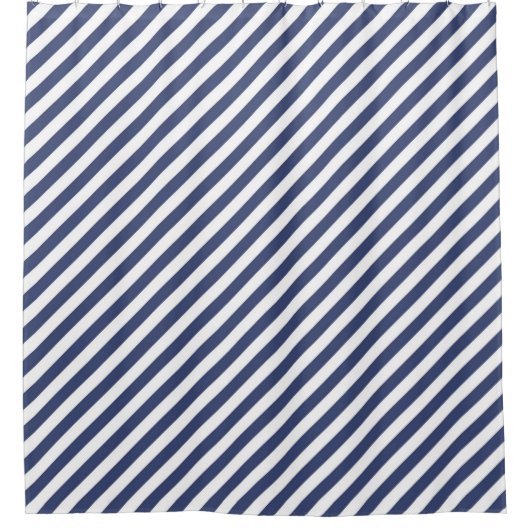 Diagonales Muster aus navyblauen und weißen Streif Duschvorhang (Vorderseite)
