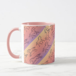 Diagonales Pferdemuster in Linienkunst galoppieren Tasse