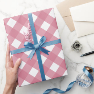 Diagonales rosa und weißes Büffel-Karo Geschenkpapier