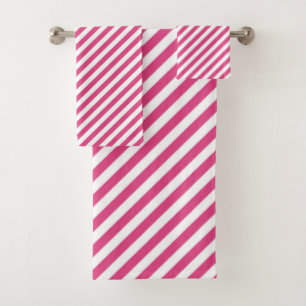 Diagonales rosa-weiß gestreiftes Muster Badhandtuch Set